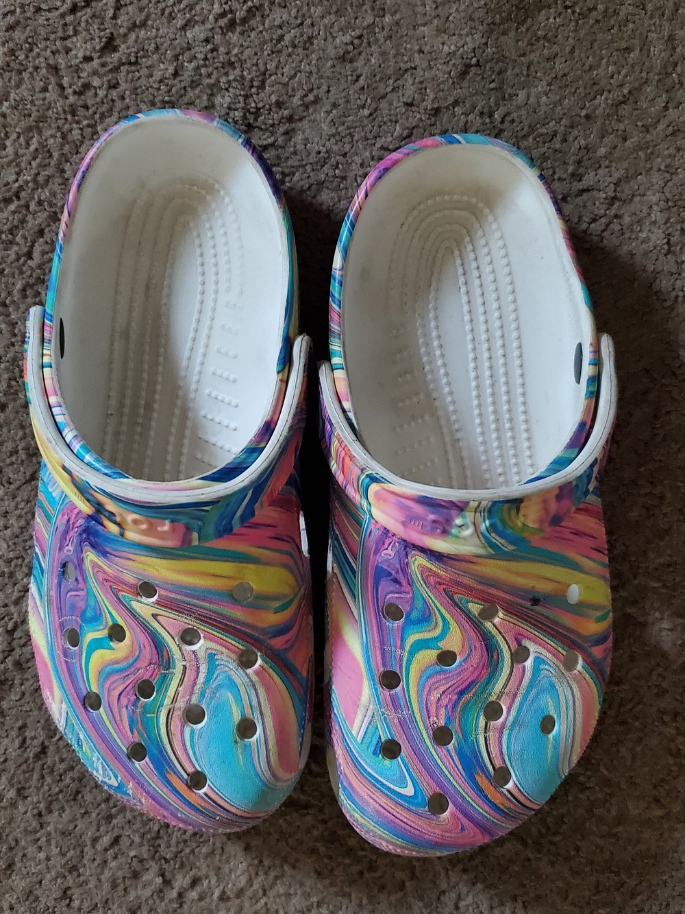 CROCS Women's Multi-Color Swirl Classic Clogs - Pink Blue Yellow Purple